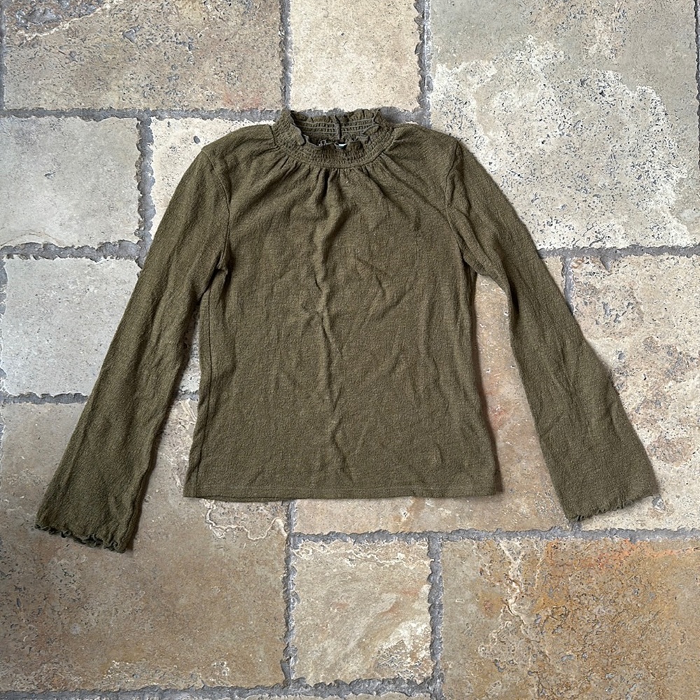 Brown Green Long Flared Sleeve Top by Madewell